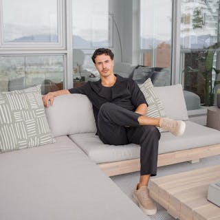 Patio styled with Lubek 82.5" Outdoor Low Left Sectional Set, with matching coffee table. Photo by @brandonbalfourr