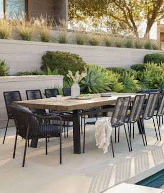 The Sardis Mixed Seating Bundle, styled in a sunny poolside patio