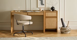 Deca Oak Desk and Cabinet, Renna Chair