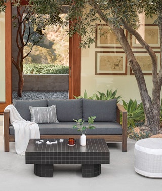 Palmera Sofa, Kera Coffee Table, with Redondo Pouf.