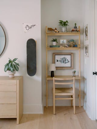 Heidi 33.5" Modular Wall Desk featured in White Oak, Credit Marshandmoss