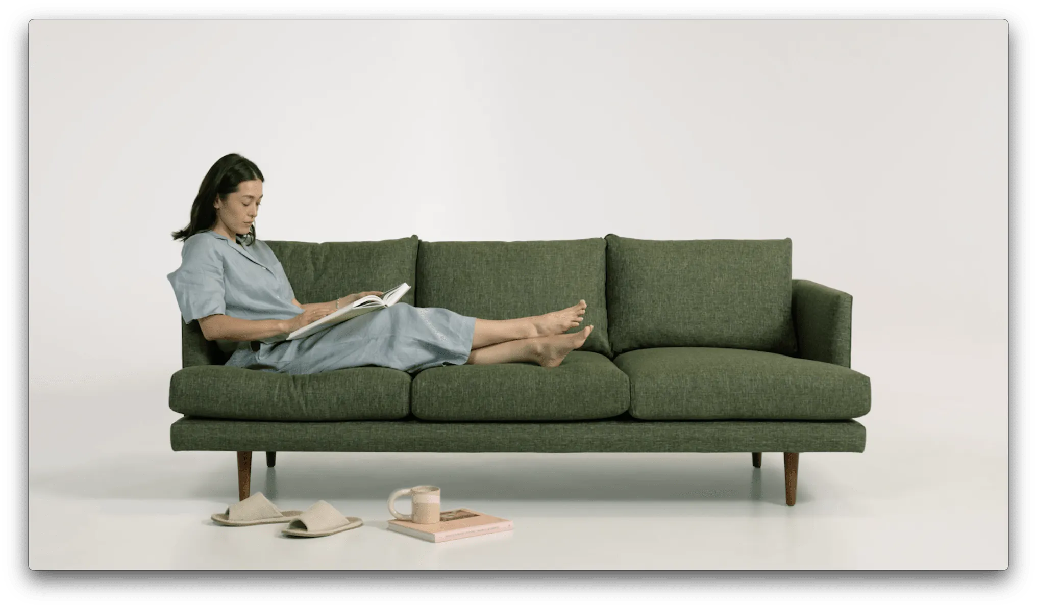 Burrard Walnut & Forest Green Fabric 3 Seater Sofa | Article