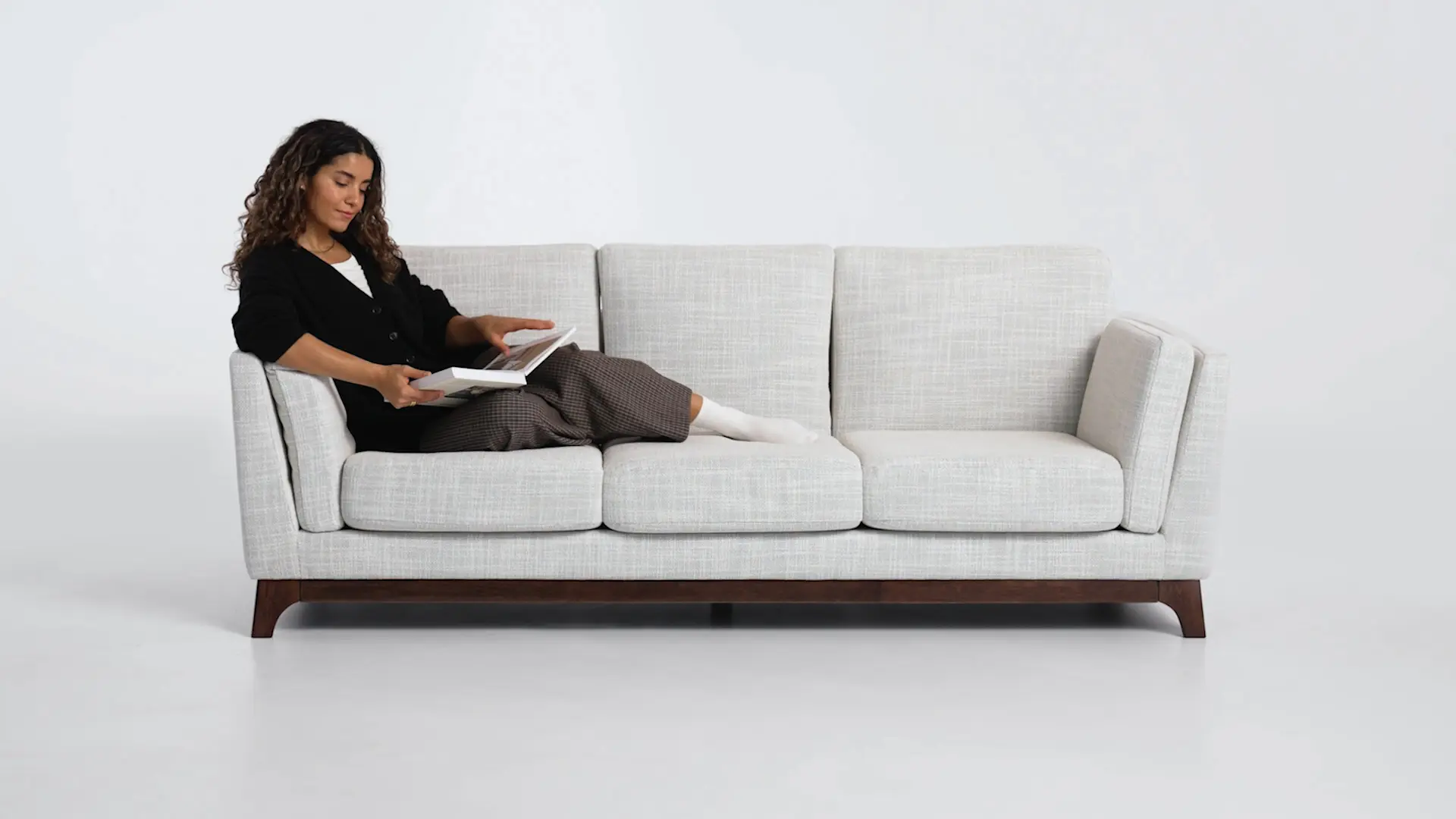 Ceni Walnut & Chalk Gray Fabric Sofa | Article Ceni Walnut & Chalk Gray Fabric Sofa | Article
