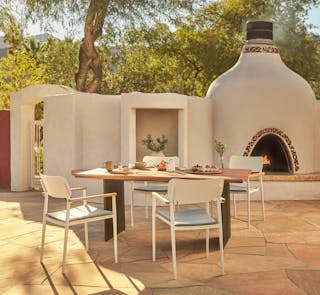 Neuhove Dining Table, Elan Dining Chairs